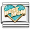 CT1978LW Best Mom Aqua Heart with White Letters Italian Charm