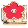 CT2265 Red Flower Fringed Gold Base Italian Charm