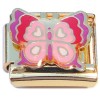 CT4838 Pink Purple Butterfly Gold Base Italian Charm