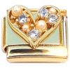 CT4943 Pearly Bling Heart Gold Base Italian Charm.