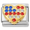 CT759 Patriotic Bling Gold Heart Italian Charm