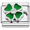 CT7886 Green Clover Sparkle Silvertone Italian Charm Charm