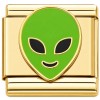 CT7888 Green Alien Head Gold Base Italian Charm