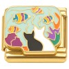 CT7899 Cats Watching Fish Gold Italian Charm