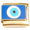 CT8718 Evil Eye Blue Background Gold Base Italian Charm