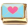 CT8898 Cute Pink Heart Envelope Letter Gold Base Italian Charm