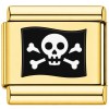TG2067 Skull Bones Pirate Flag Gold Value Italian Charm