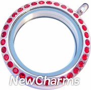 SD21 Stainless Steel Red CZ Medium Round Floating Locket