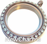 SE21 Stainless Steel Chocolate CZ Medium Round Locket