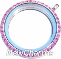 SP11 Stainless Steel Pink CZ Big Round Floating Locket