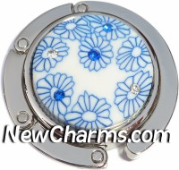 PH8132 Blue Flowers With Stones Foldable Purse Hanger