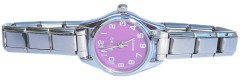 WW101violet Violet Round Italian Charm Watch Silver Color Band