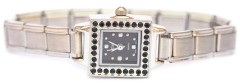 WW401black Black Square Bling Italian Charm Watch