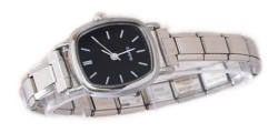 WW617 Black Squircle Watch Lines Italian Charm Bracelet