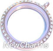SR21  Stainless Steel Rose Gold CZ Medium Round Floating Locket