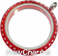 YD11 Red-Orange CZ Acrylic Big Round Locket